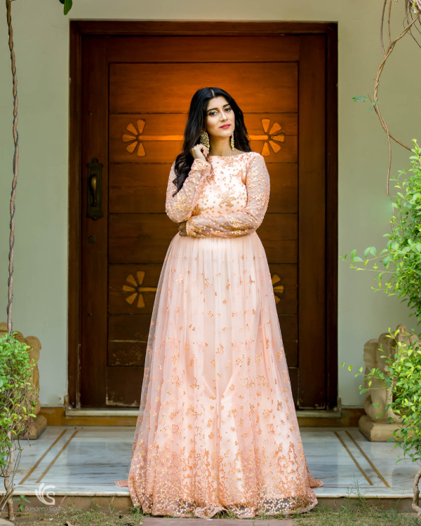 Shop Designer peach net anarkali suit online from G3fashion India. Brand -  G3, Product code - G… | Indian gowns dresses, Designer party wear dresses, Indian  dresses