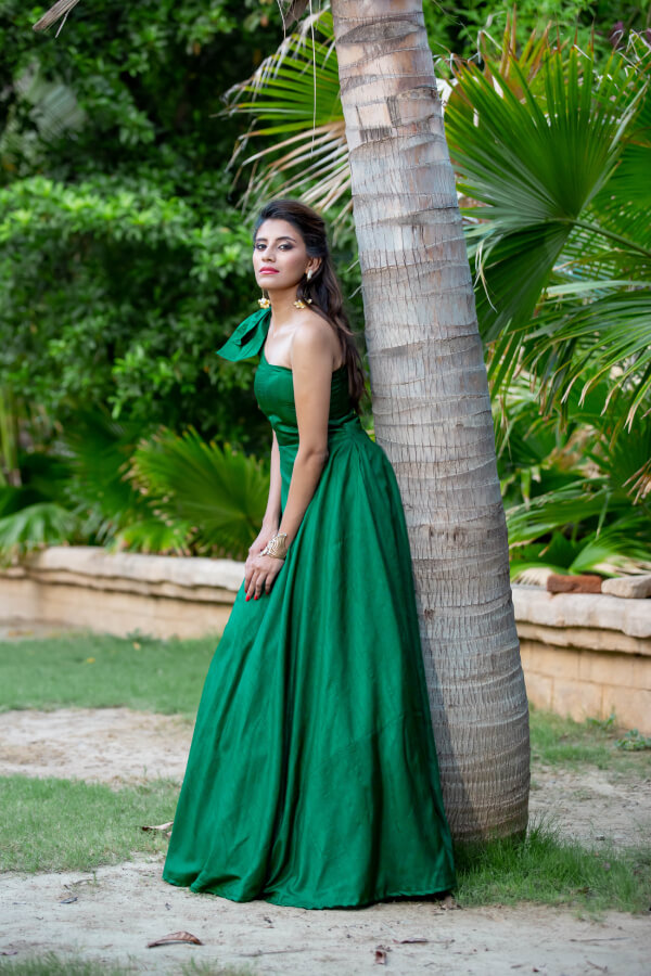 Buy DC FASHION Bottle Green Western Gown with Handwork for Women's Party  Look Dress at Amazon.in