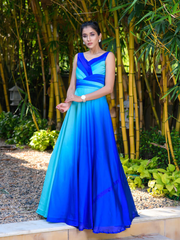 Peacock Blue Color Party Wear Designer Gown :: MY SHOPPY LADIES WEAR