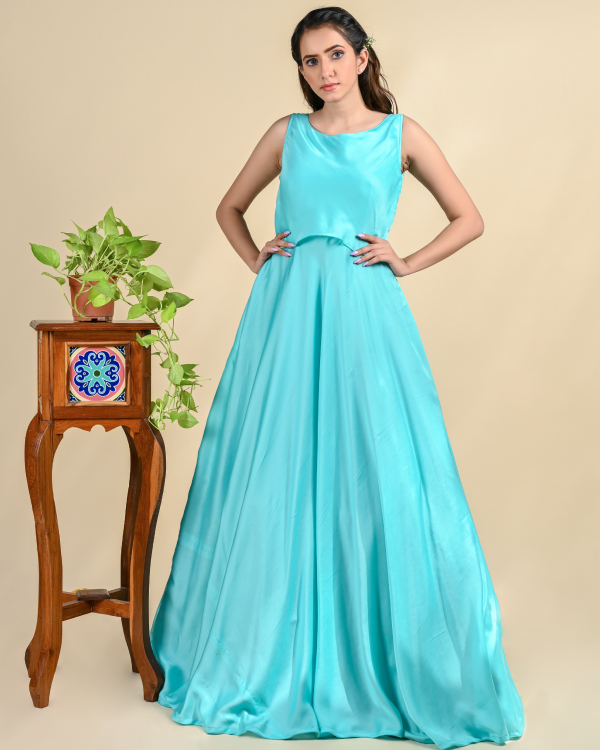 Pastel Blue Cutwork Sleeve Summer Gown - ShopperBoard