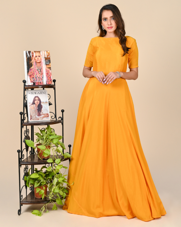 Mustard Color Party Wear Designer Gown :: ANOKHI FASHION