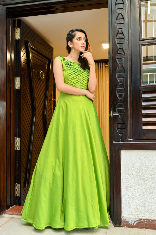 Green Color Party Wear Designer Indo-Western Gown :: MY SHOPPY LADIES WEAR