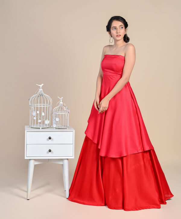 Red Taffeta Party Wear Gown Ladies – Gunj Fashion