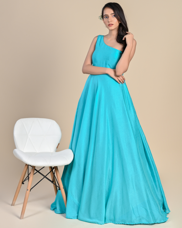 Aqua One Shoulder Chiffon Prom Dress (sz. 6) - Ragstock.com