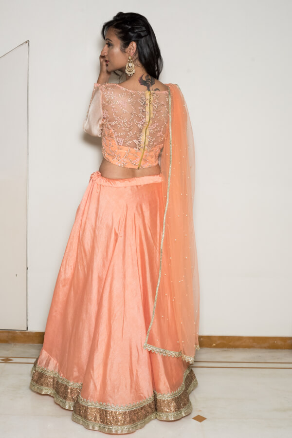 Buy Georgette Peach Lehenga Choli Online