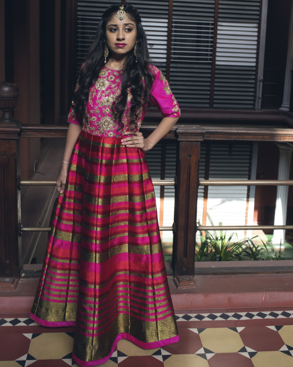 pink indo western gown