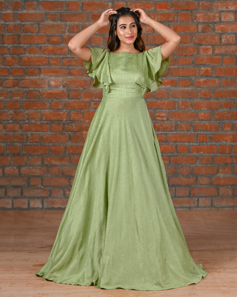 Sea Green One Shoulder Drape Georgette Style Gown With Sequence Work -  House of Surya