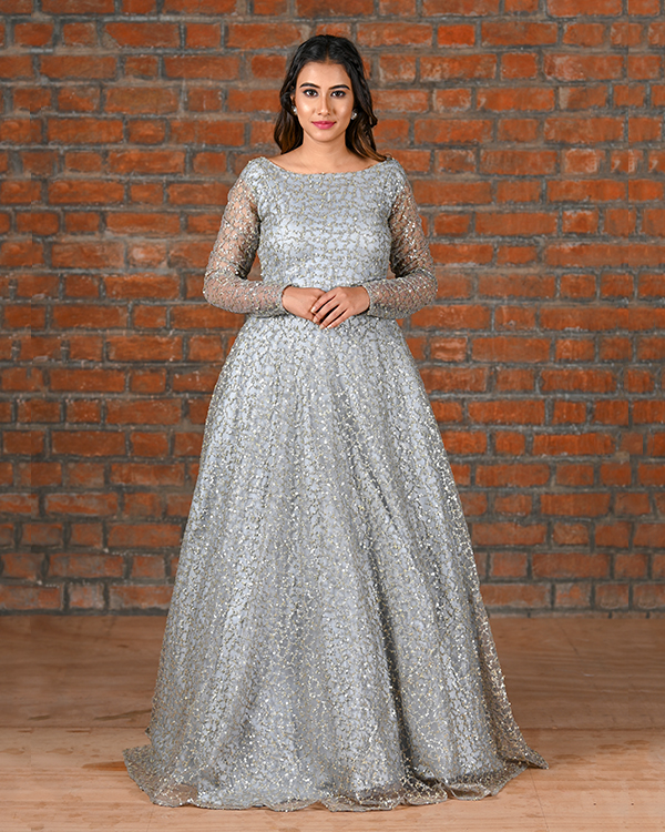 RUDRAPRAYAG Net and Santoon Embroidered Anarkali Gown for Women | Semi  Stitched Gown for Women 2023 | Gown with Dupatta for Women Grey :  Amazon.in: Fashion