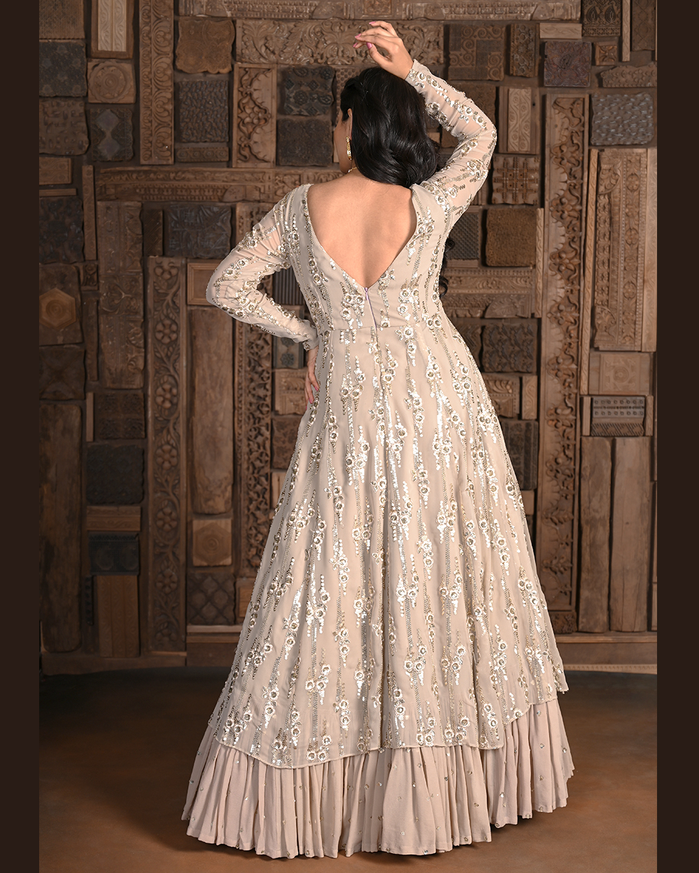 Silver Grey Embroidered Net Anarkali Suit