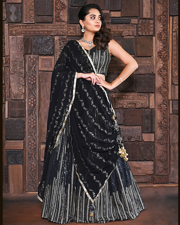 Indian Bridal Wear - Brianna Black and Gold Lehenga by B Anu Designs