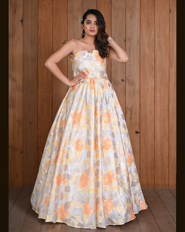 Floral Patterned Sequin Prom Dress