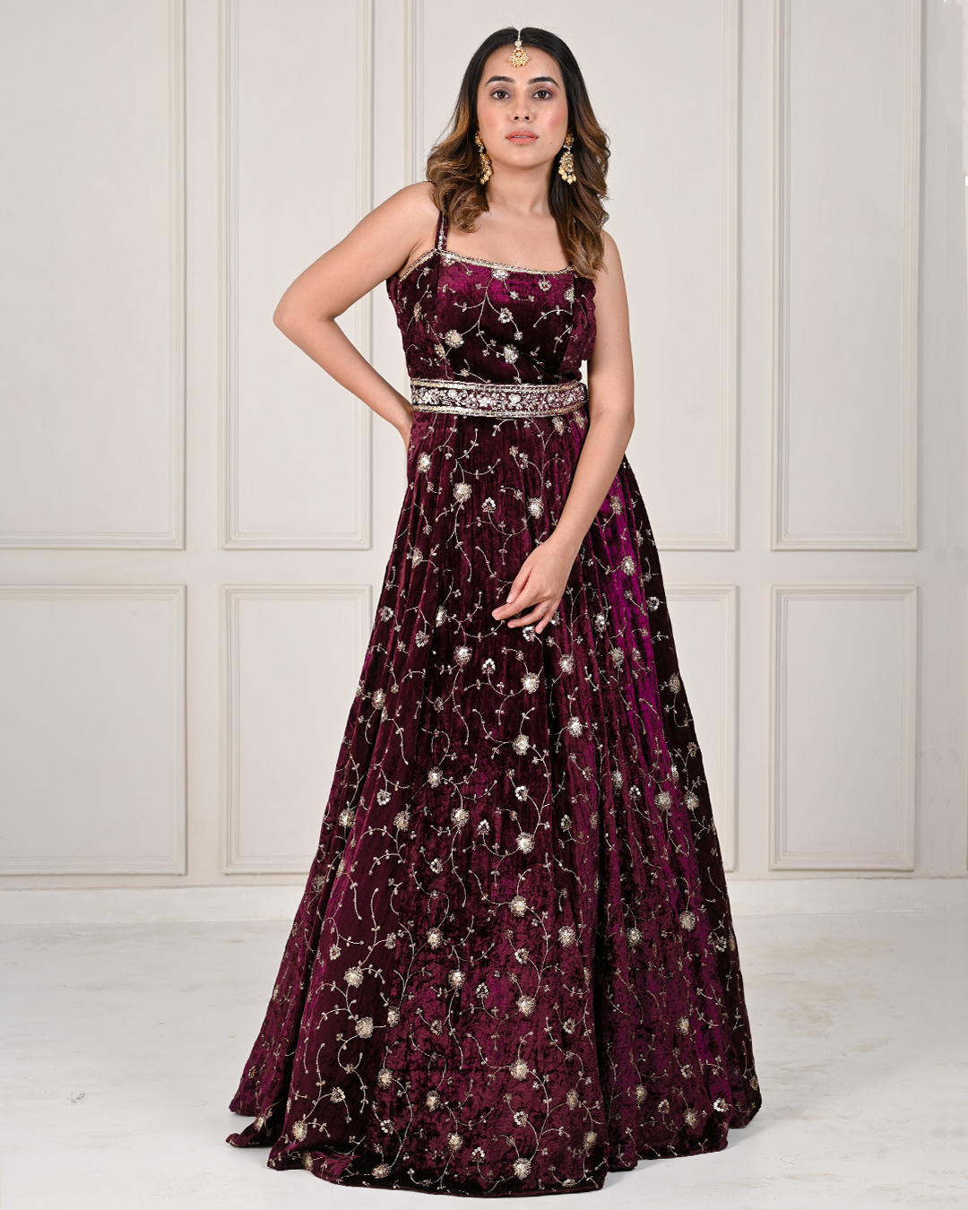 Purple Fit and Flare Long Velvet Dress – The Svaya
