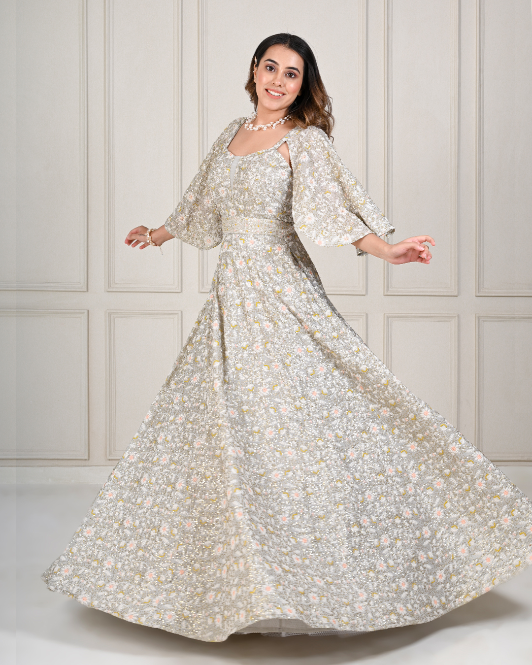 Buy Cherry & Jerry Half Sleeves Floral Bodice Embroidered Box Pleated Party  Gown Sea Green for Girls (14-15Years) Online in India, Shop at FirstCry.com  - 13254555