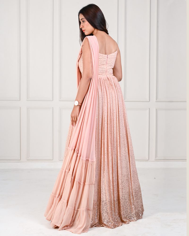 Buy Peach Flat Chiffon Plain One Shoulder Rhea Off Gown For Women by Pinup  By Astha Online at Aza Fashions.